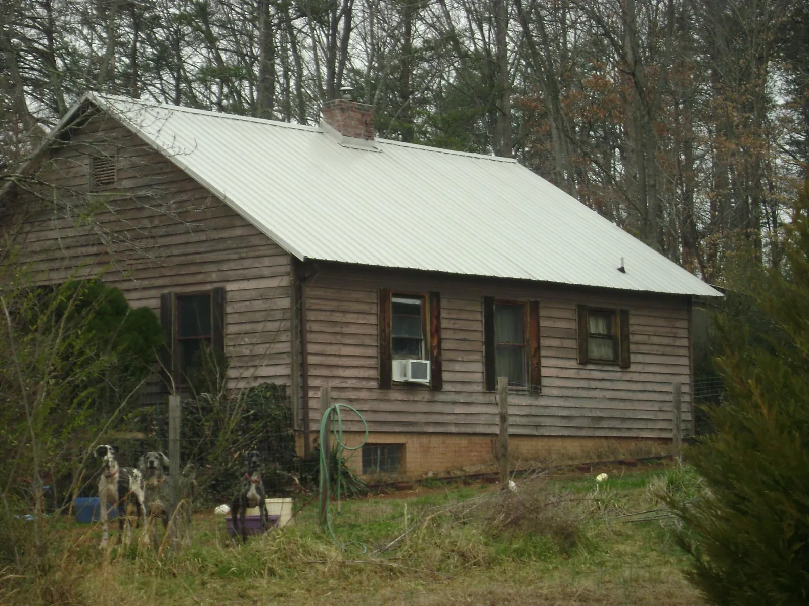 White metal roof on an old wood sided farmhouse, from a Asphalt Shingle Roof Repair job in West Greenwich